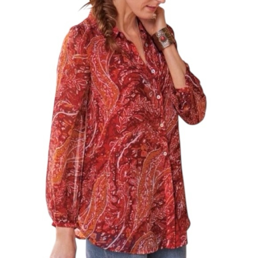 SOFT SURROUNDINGS Cheyla Paisley Long Sleeve Button Down Top